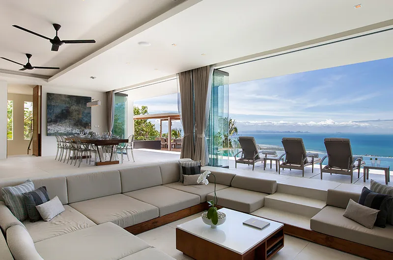 An open living room looking out to the sea